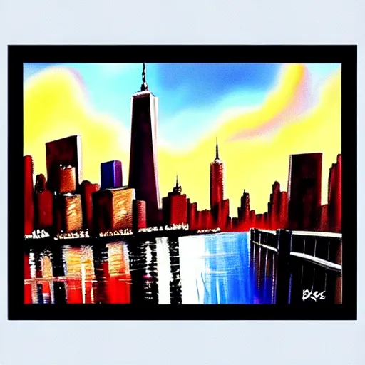 Prompt: Bob Ross painting of new york city