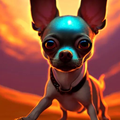 Prompt: a chihuahua with a third eye living in an extradimensional reality, in the style of wlop, illustration, epic, fantasy, hyper detailed, smooth, unreal engine, sharp focus, ray tracing, physically based rendering, renderman, beautiful
