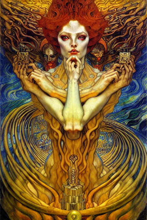 Image similar to Divine Chaos Engine by Karol Bak, Jean Delville, William Blake, Gustav Klimt, and Vincent Van Gogh, symbolist, visionary