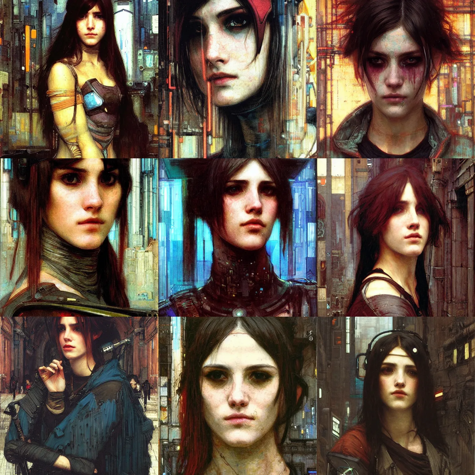 Prompt: A cyberpunk portrait by John William Waterhouse