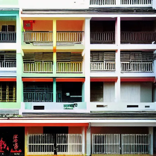 Image similar to a shophouse in a singaporean housing estate, by satoshi kon