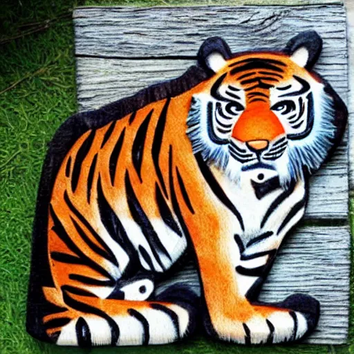 Prompt: tiger made of wood