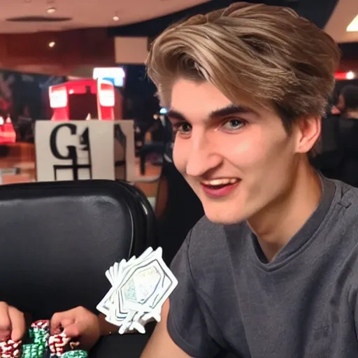 Image similar to really handsome gigachad xqc gambling : : realistic : : 1 dslr : : 1 - - quality 2