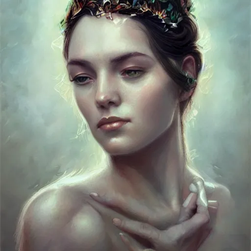 Image similar to portrait of a goddess, intricate, elegant, highly detailed, digital painting, artstation, concept art, smooth, sharp focus, illustration, art by marco mazzoni