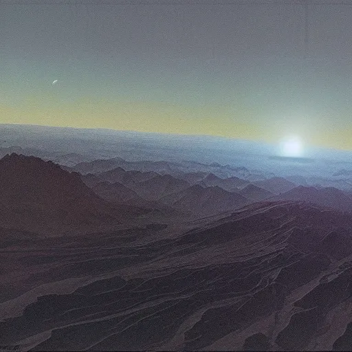 Prompt: dark solar eclipse, above rocky mountains, highly detailed, studio 4 k quality, by chesley bonestell
