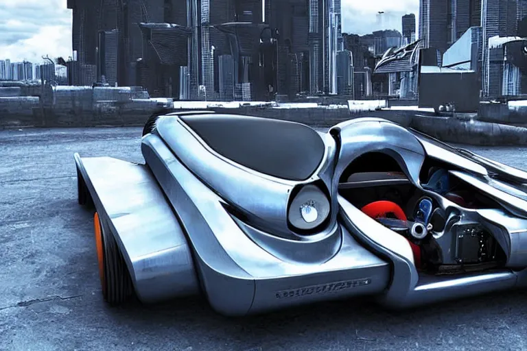 Image similar to a cyberpunk hot rod hover car, futuristic, scifi, realistic