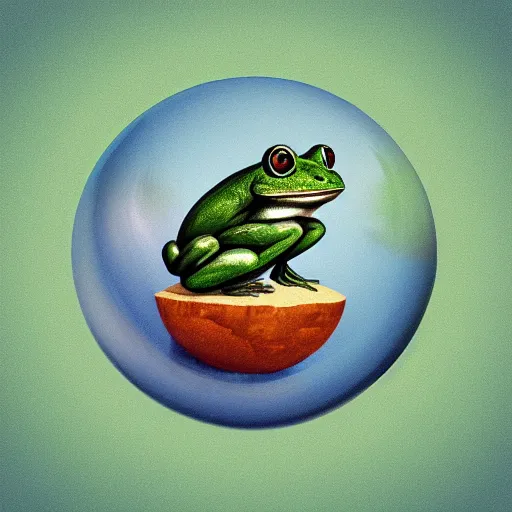 Image similar to frog in the shape of a sphere, digital art