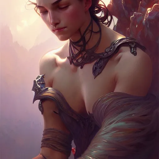 Image similar to , muscular upper body, D&D, fantasy, intricate, elegant, highly detailed, digital painting, artstation, concept art, smooth, sharp focus, illustration, art by artgerm and greg rutkowski and alphonse mucha