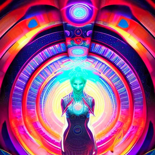 Image similar to a netrunner vortex mandala, vaporwave aesthetic, colorful, psychedelic, digital painting, artstation, concept art, smooth, sharp focus, illustration, art by artgerm and greg rutkowski and alphonse mucha