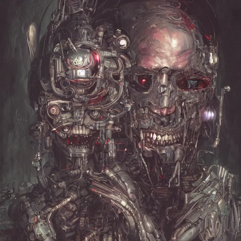 Image similar to portrait of a scary cyborg goblin, cyberpunk, Warhammer, highly detailed, artstation, illustration, art by Gustav Klimt and Range Murata and Ilya Kuvshinov and Sakimichan