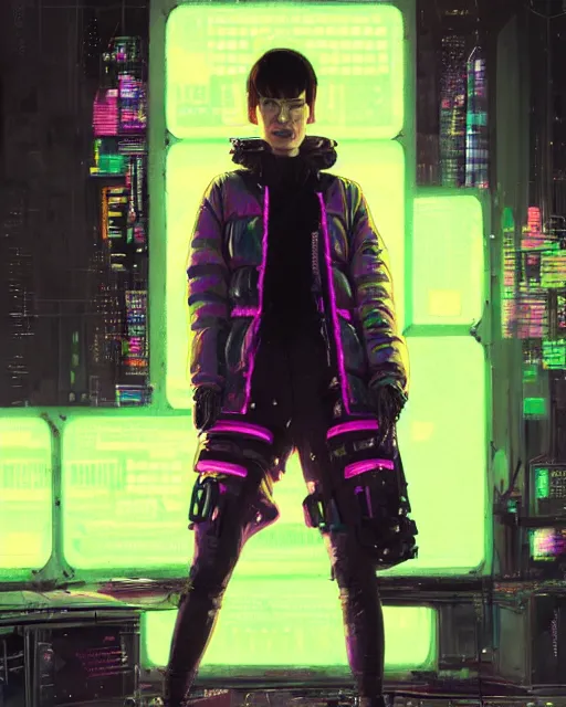 Prompt: detailed portrait of lena headey as a neon operator girl, cyberpunk futuristic, neon, reflective puffy coat, decorated with traditional japanese by ismail inceoglu dragan bibin hans thoma greg rutkowski alexandros pyromallis nekro rene margitte, illustrated, perfect face, fine details, realistic shaded, fine - face, pretty face