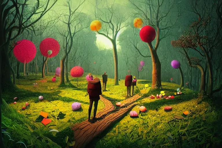 Image similar to surreal glimpse into other universe, inside a marshmallow forest in an ice cream valley, summer morning, very coherent and colorful high contrast, art by!!!! gediminas pranckevicius!!!!, geof darrow, dark shadows, hard lighting