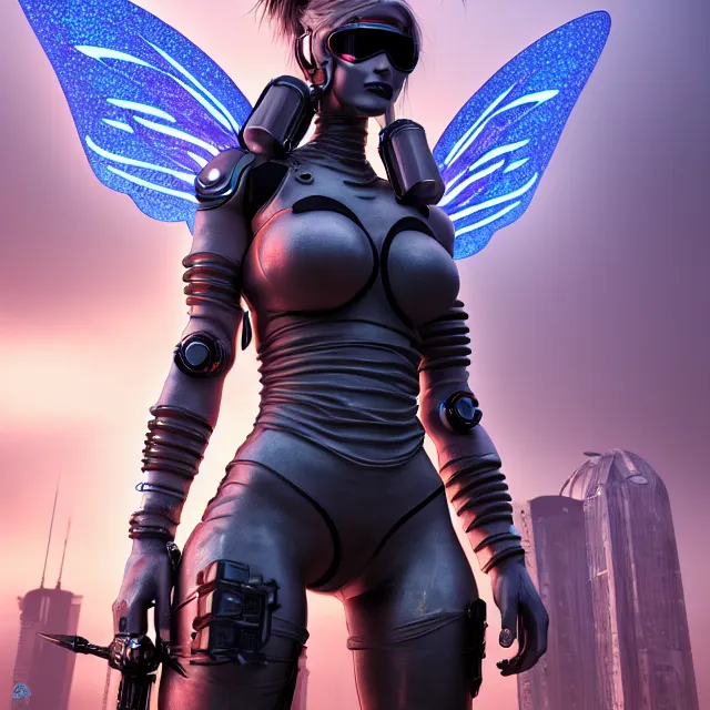 Prompt: cyberpunk fairy warrior, highly detailed, 8 k, hdr,, clayton crain