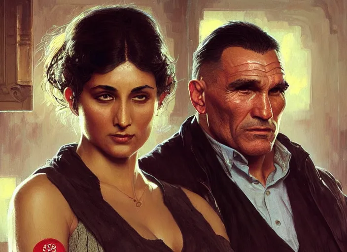 Image similar to vinnie jones and ghandhi and einstein in a pub, real life skin, intricate, elegant, highly detailed, artstation, concept art, smooth, sharp focus, art by artgerm and greg rutkowski and alphonse mucha