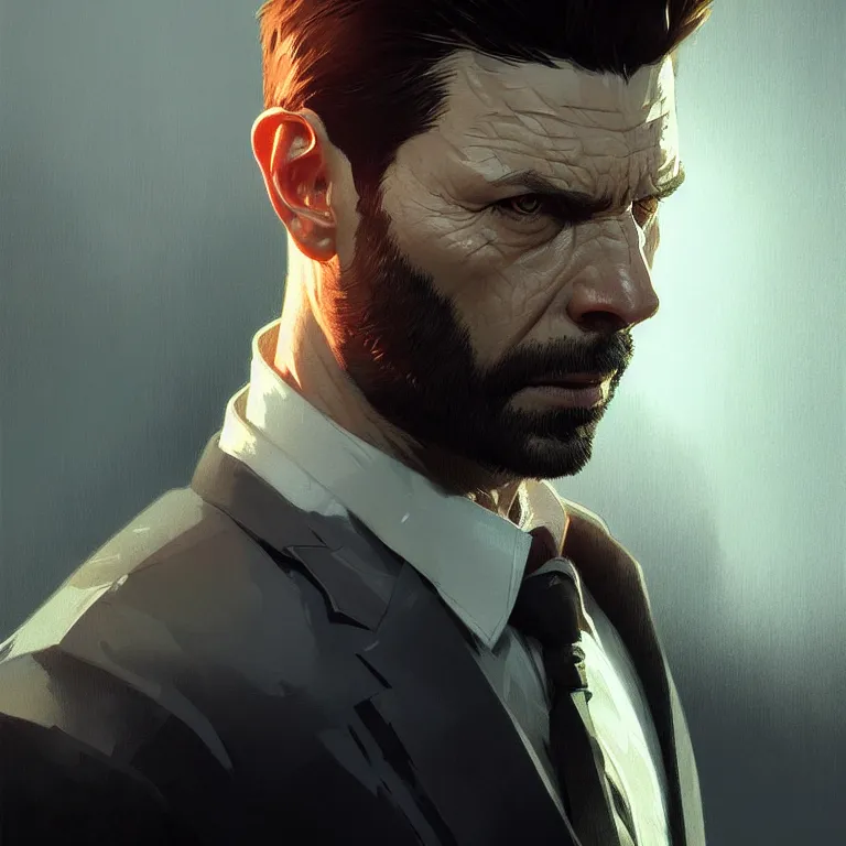 Prompt: Max Payne portrait, sci-fi face, elegant, highly detailed, digital painting, artstation, concept art, smooth, sharp focus, illustration, art by artgerm and greg rutkowski and alphonse mucha