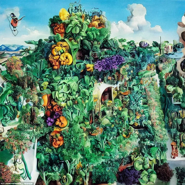 Image similar to dreaming from vertical farming, permaculture and a new life, painted bySalvador Dali