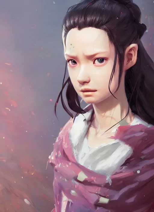 Image similar to nezuko, au naturel, hyper detailed, digital art, trending in artstation, cinematic lighting, studio quality, smooth render, unreal engine 5 rendered, octane rendered, art style by klimt and nixeu and ian sprigger and wlop and krenz cushart