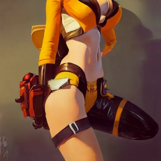 Image similar to greg manchess portrait painting of april o'neil as overwatch character, medium shot, asymmetrical, profile picture, organic painting, sunny day, matte painting, bold shapes, hard edges, street art, trending on artstation, by huang guangjian and gil elvgren and sachin teng