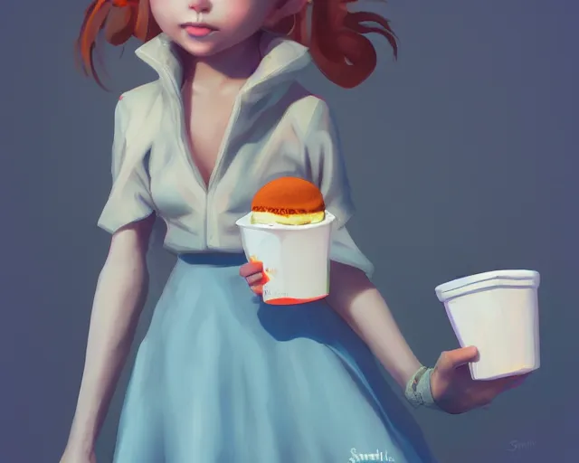 Prompt: a girl with the ice cream by samuel smith trending on artstation