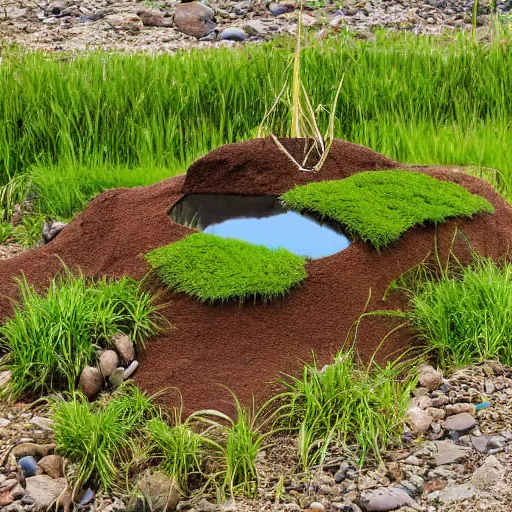 Prompt: floating island out of dirt grass and rocks