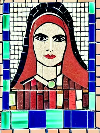 Image similar to a tile mosaic of a turkish woman made from beautiful turkish tile patterns