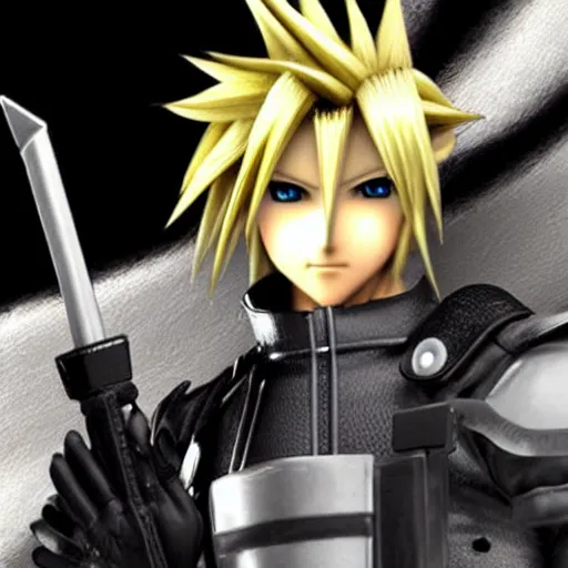 Prompt: cloud strife working at mcdonald's in the style of yoshitaka amano
