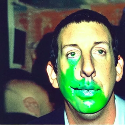 Image similar to “ adam sandler wearing a horrifying flesh mask! ”