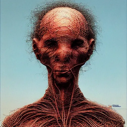 Image similar to A character by Peter Gric and Zdzisław Beksiński