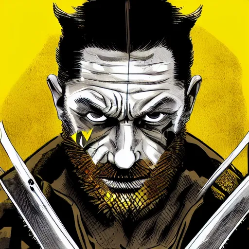 Image similar to Tom Hardy as wolverine with yellow mask Digital art 4K quality