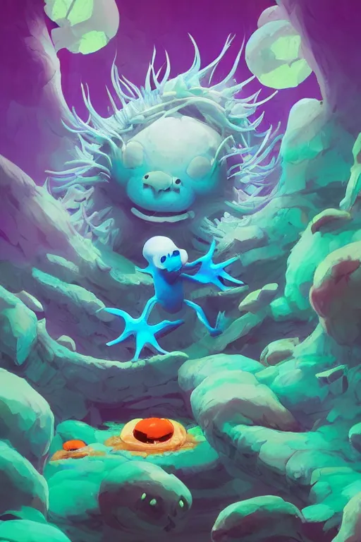 Image similar to smurf ghost creature animal sushi cristal very big eye roots cactus elemental flush of force nature micro world fluo fishscale, behance hd by jesper ejsing, by rhads, makoto shinkai and lois van baarle, ilya kuvshinov, rossdraws radiating a glowing aura global illumination ray tracing hdr