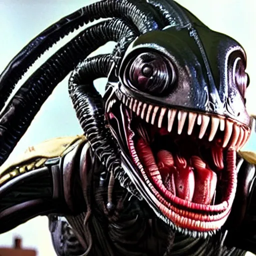 Prompt: portrait of a xenomorph from 'Alien' wearing a Pittsburgh Steelers football helmet