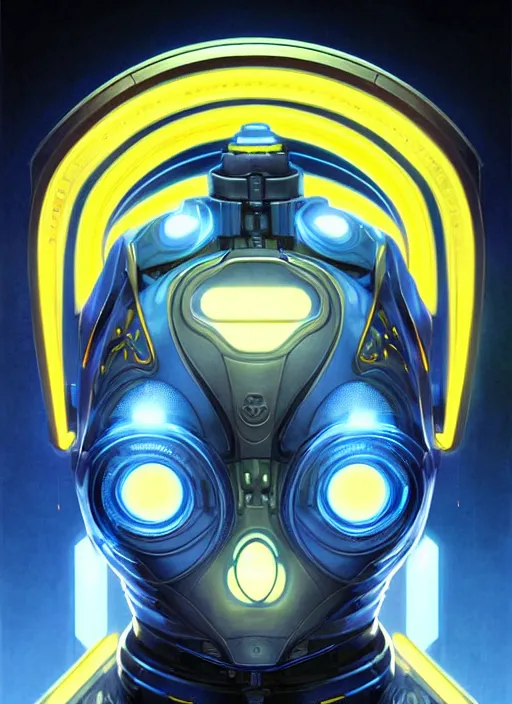 Prompt: symmetry!! portrait of a robot with big eyes, sci - fi, tech wear, blue and yellow glowing lights!! intricate, elegant, highly detailed, digital painting, artstation, concept art, smooth, sharp focus, illustration, art by artgerm and greg rutkowski and alphonse mucha