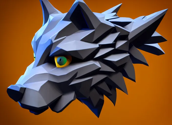 Image similar to wolf head, stylized stl, 3 d render, hearthstone style