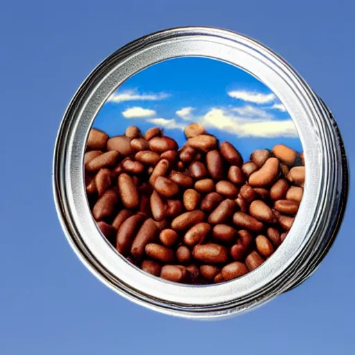 Prompt: a single can of beans in the sky