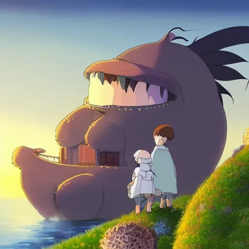 Image similar to spirited away creature in ghibli artstyle,peace atmopshere, wonderful scene, 8k, smooth, detailed with high quality, details