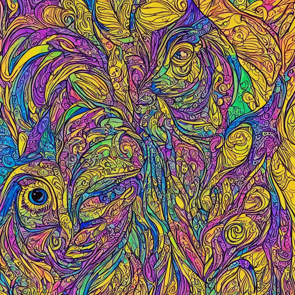 Image similar to Owl head in the style of art nouveau, colorful, detailed, hyper-detailed, fractals