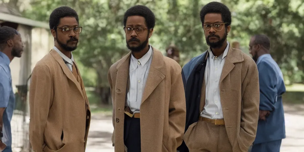 Image similar to Lakeith Stanfield as Malcom X in 'MALCOM' (2021), movie still frame