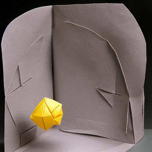 Image similar to A sculpture. A rip in spacetime. Did this device in his hand open a portal to another dimension or reality?! origami by Antoni Gaudí, by Frida Kahlo dynamic