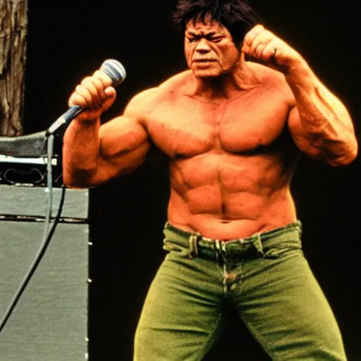 Image similar to hulk performing at woodstock