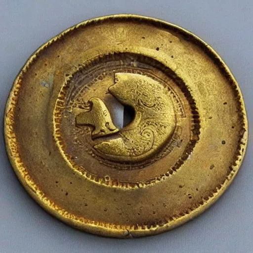 Image similar to a strange veriety collection of oddly shaped intricate ancient golden coins