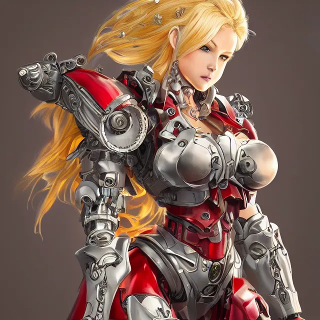 Prompt: studio portrait of lawful good colorful female holy mecha paladin absurdly beautiful, elegant, mature blonde gravure idol, ultrafine hyperrealistic detailed face illustration by kim jung gi, highly detailed symmetrical faces, intricate linework, sharp focus, bright colors, matte, octopath traveler, unreal engine 5 highly rendered, global illumination, radiant light, intricate environment