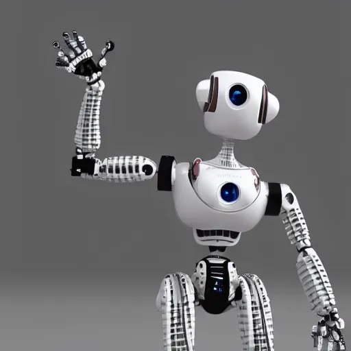 Image similar to 3 d render of robot with it's arms up, blender render, fully in frame