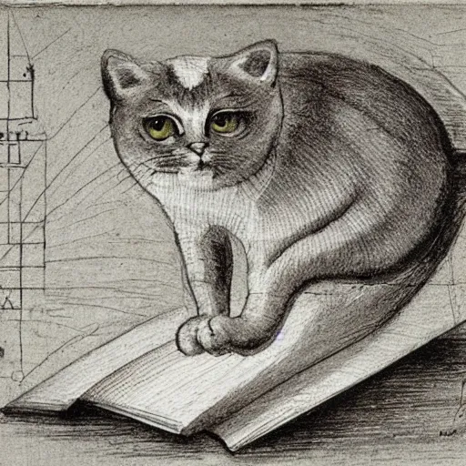 Image similar to da vinci ’ s sketchbook, showing the design of cats,