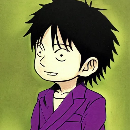 Image similar to pale little boy wearing a purple suit, artwork by eiichiro oda