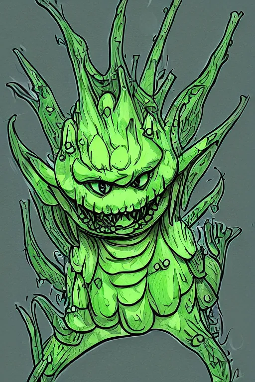 Image similar to a goblin broccoli monster, symmetrical, digital art, sharp focus, trending on art station, anime