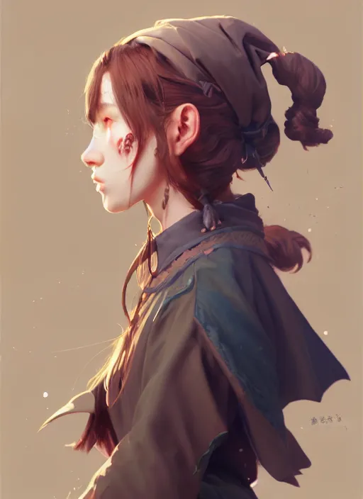 Image similar to side portrait of a rugged girl witch wearing magic school uniform, cinematic, elaborate, elegant, masterpiece, illustration, digital painting, concept art, trending on artstation, pixiv, art by ruan jia and hong soonsang
