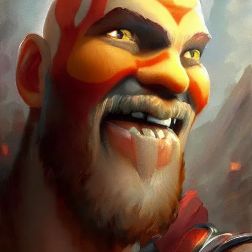 Image similar to oil painting of happy kratos as an mcdonald employee trending on artstation by greg rutkowski