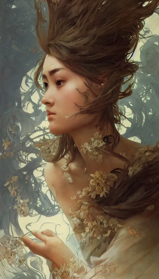 Image similar to pillow book, writing on skin, insane, intricate, highly detailed, digital painting, artstation, concept art, smooth, sharp focus, illustration, Unreal Engine 5, 8K, art by artgerm and greg rutkowski and alphonse mucha