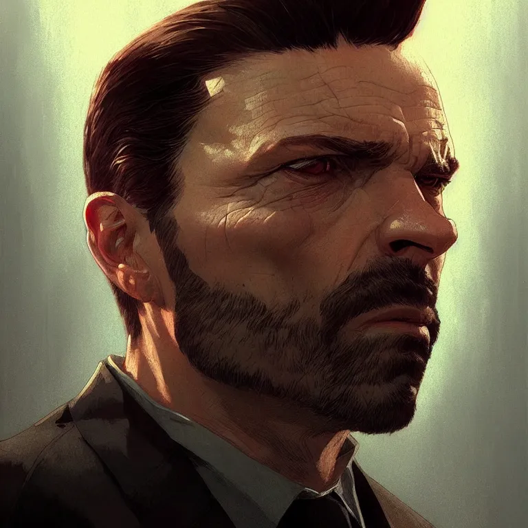 Image similar to Max Payne portrait, sci-fi face, elegant, highly detailed, digital painting, artstation, concept art, smooth, sharp focus, illustration, art by artgerm and greg rutkowski and alphonse mucha