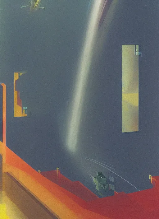 Prompt: waterfall on a space station in space Edward Hopper and James Gilleard, Zdzislaw Beksinski highly detailed